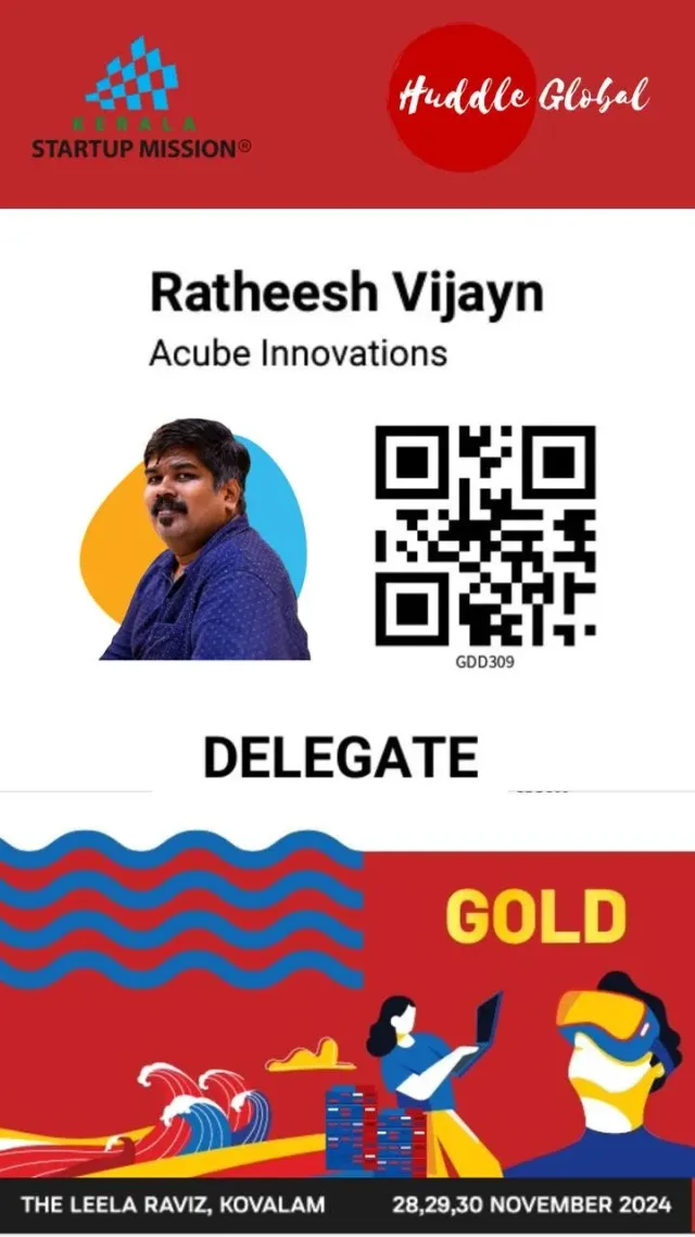 Ratheesh Vijayan's delegate pass for Huddle Global 2024